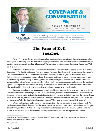 Covenant & Conversation — Parshas Beshalach