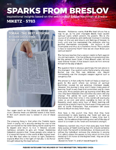 Sparks from Breslov — Parshas Mikeitz