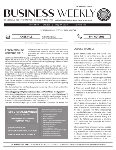 Business Weekly — Parshas Naso