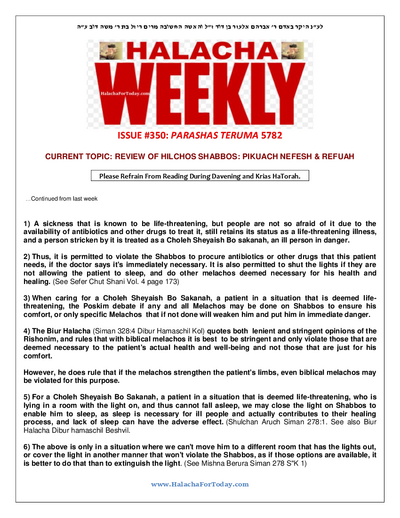 Halacha Weekly — Parshas Terumah