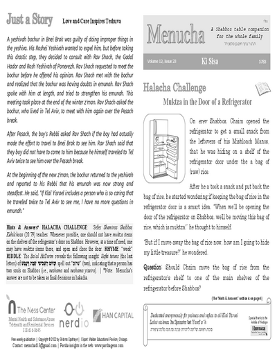 Menucha Magazine — Parshas Ki Sisa
