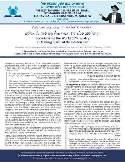 Torah Papers — Parshas Ki Sisa