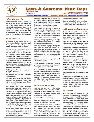 Laws and Customs — Parshas Matos-Massei