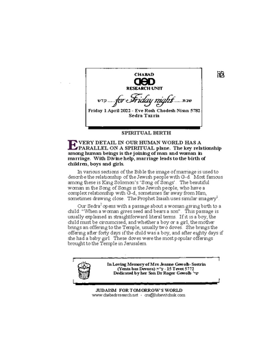 Chabad Research Unit — Parshas Tazria