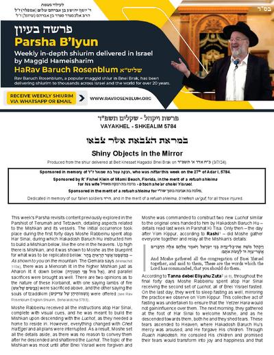 Torah Papers — Parshas Vayak'hel