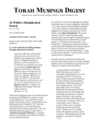 Torah Musings — Parshas Shemos