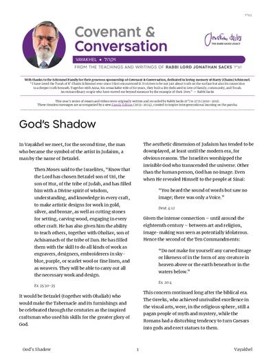 Covenant & Conversation — Parshas Vayak'hel