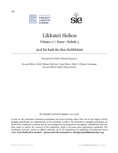 Project Likkutei Sichos — Parshas Emor