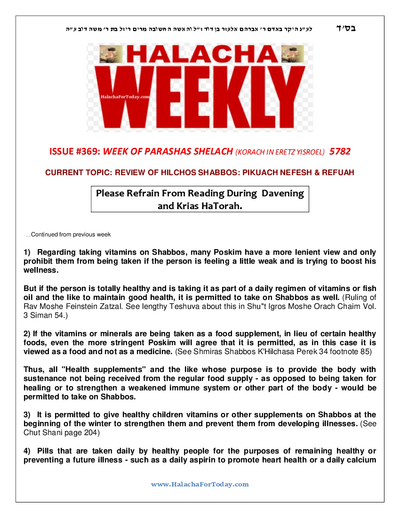 Halacha Weekly — Parshas Shlach
