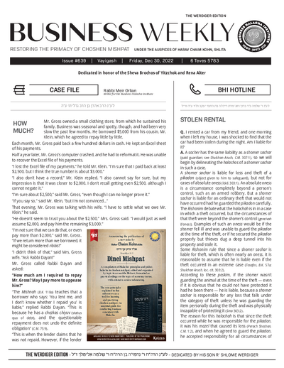 Business Weekly — Parshas Vayigash