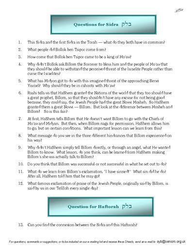 Questions on the Sidra — Parshas Balak