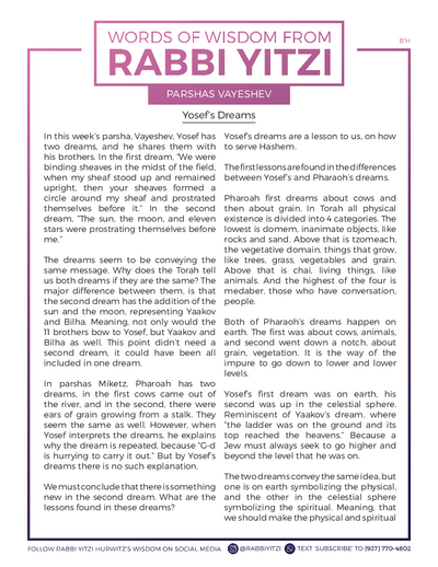 Words of Wisdom from Rabbi Yitzi — Parshas Vayeishev