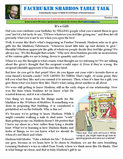 Facebuker Shabbos Table Talk — Parshas Terumah