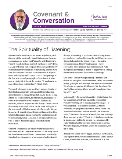 Covenant & Conversation — Parshas Eikev
