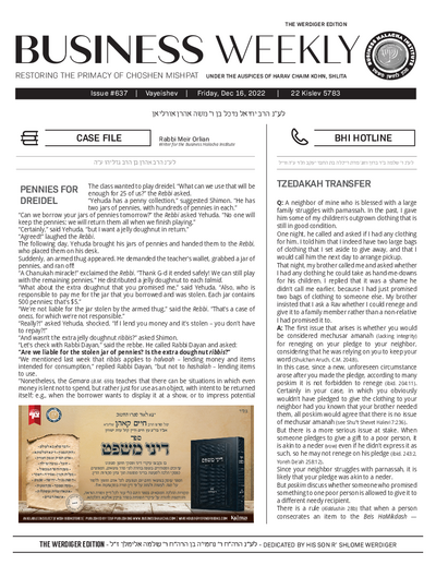 Business Weekly — Parshas Vayeishev