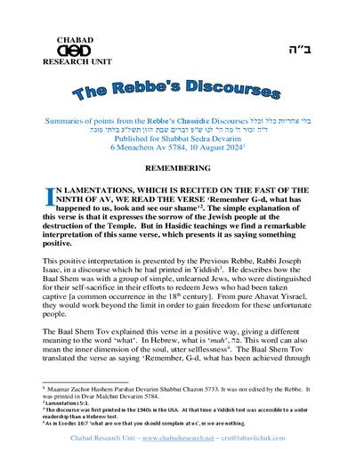 Chabad Research Unit — Parshas Devorim