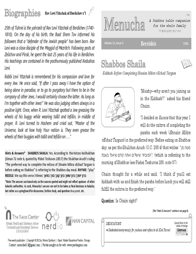 Menucha Magazine — Parshas Bereishis