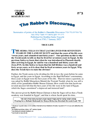 Chabad Research Unit — Parshas Vayechi