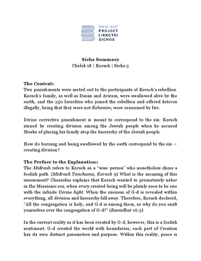 Project Likkutei Sichos — Parshas Korach