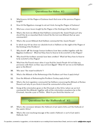 Questions on the Sidra — Parshas Bo