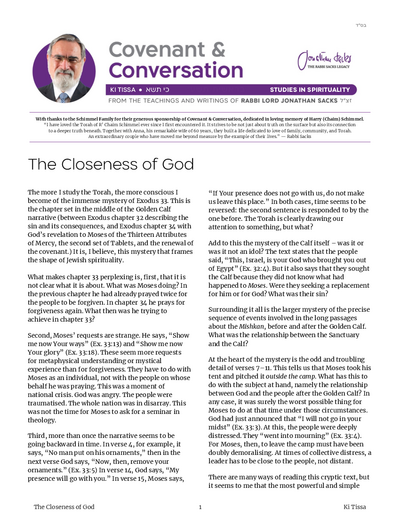Covenant & Conversation — Parshas Ki Sisa