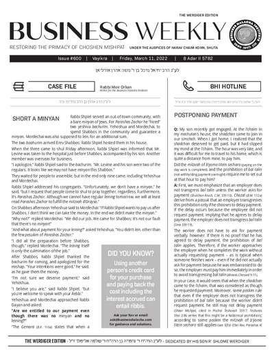 Business Weekly — Parshas Vayikra