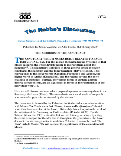 Chabad Research Unit — Parshas Vayak'hel
