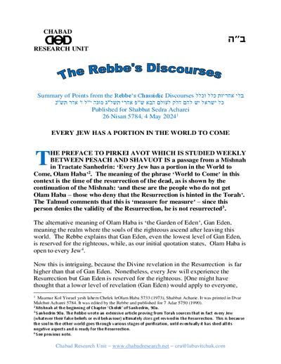 Chabad Research Unit — Parshas Acharei Mos