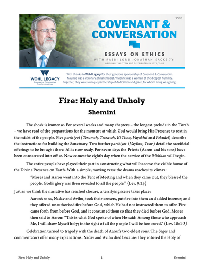 Covenant & Conversation — Parshas Shemini