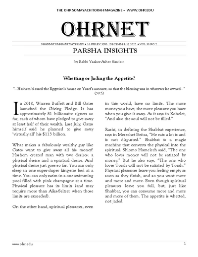 OHRNET — Parshas Vayeishev
