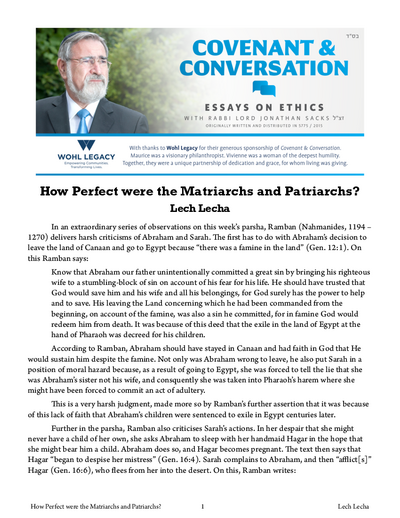 Covenant & Conversation — Parshas Lech-Lecha