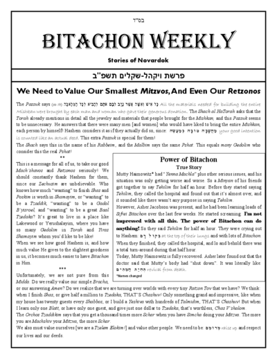 Bitachon Weekly — Parshas Vayak'hel