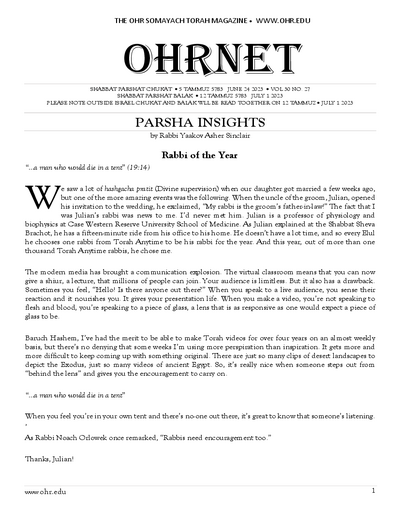 OHRNET — Parshas Chukas-Balak