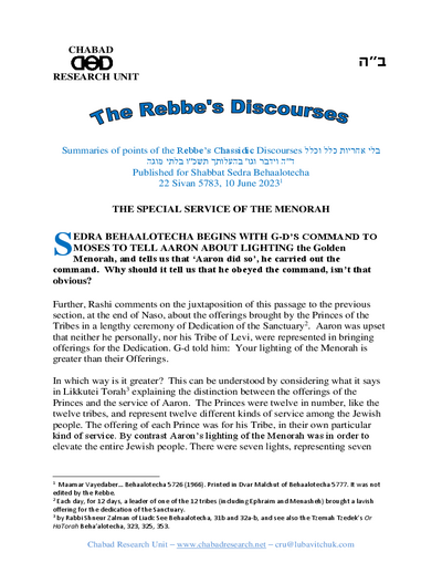 Chabad Research Unit — Parshas Behaalotcha