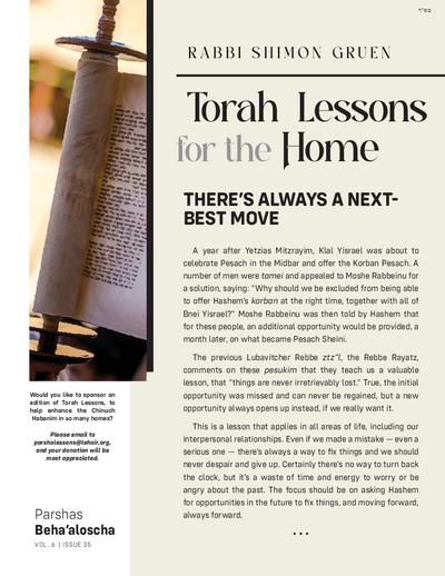 Torah Lessons for the Home — Parshas Behaalotcha
