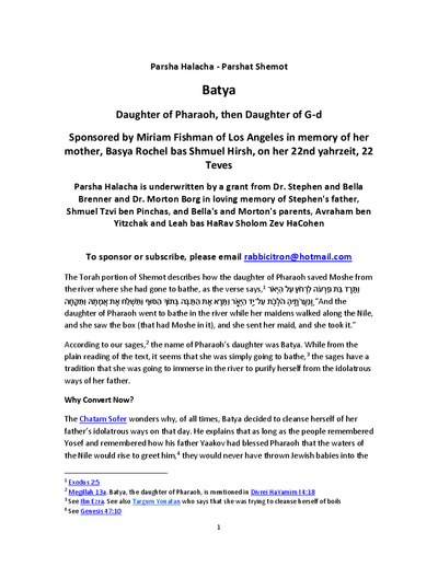 Parsha Halacha — Parshas Shemos
