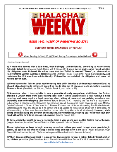 Halacha Weekly — Parshas Bo