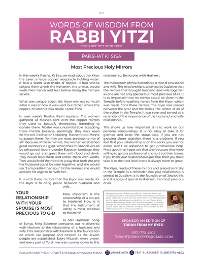 Words of Wisdom from Rabbi Yitzi — Parshas Ki Sisa