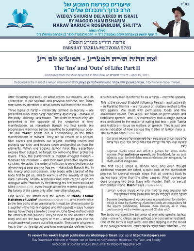 Torah Papers — Parshas Tazria-Metzora