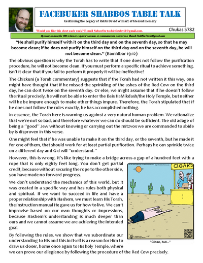 Facebuker Shabbos Table Talk — Parshas Chukas