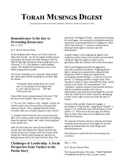Torah Musings — Parshas Vayikra