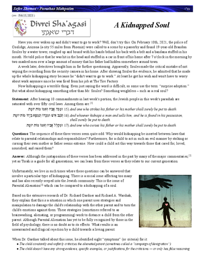Divrei Shaagasi — Parshas Mishpatim