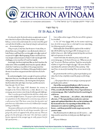 Zichron Avinoam — Parshas Vayeishev