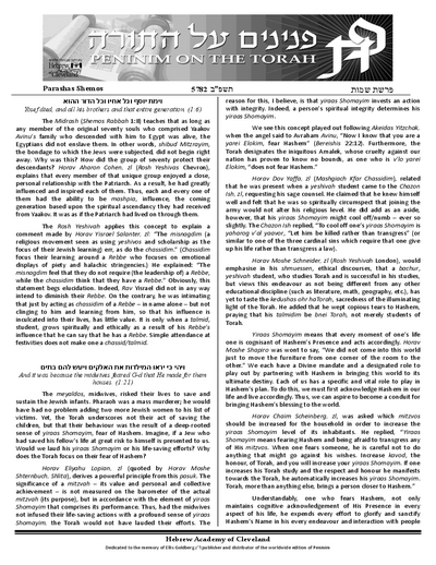 Peninim on the Torah — Parshas Shemos
