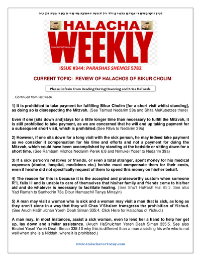 Halacha Weekly — Parshas Shemos