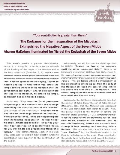 Shvilei Pinchas — Parshas Behaalotcha