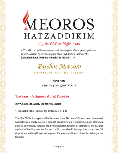 Me'oros Hatzaddikim — Parshas Tazria-Metzora