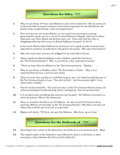 Questions on the Sidra — Parshas Yisro