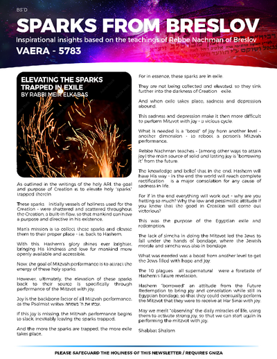 Sparks from Breslov — Parshas Va'eira