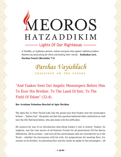 Me'oros Hatzaddikim — Parshas Vayishlach